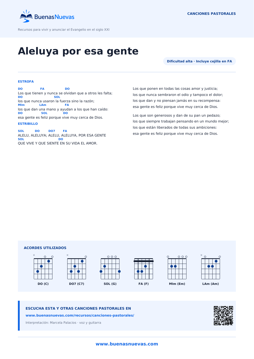 Vista previa del PDF de Aleluya por esa gente con letra, acordes y diagramas para guitarra.