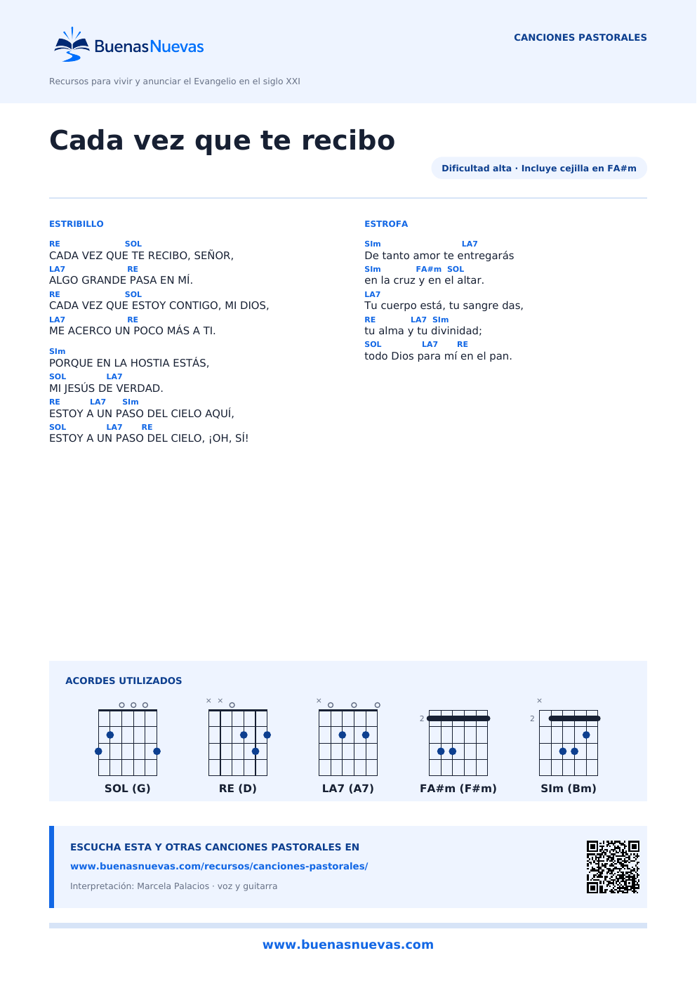 Vista previa del PDF de Cada vez que te recibo con letra, acordes y diagramas para guitarra.