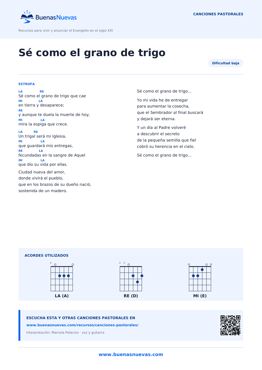 Vista previa del PDF de Como grano de trigo con letra, acordes y diagramas para guitarra.