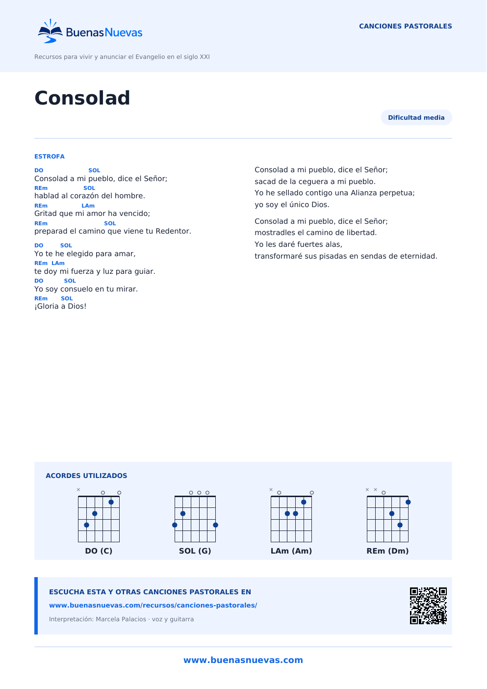 Vista previa del PDF de Consolad con letra, acordes y diagramas para guitarra.
