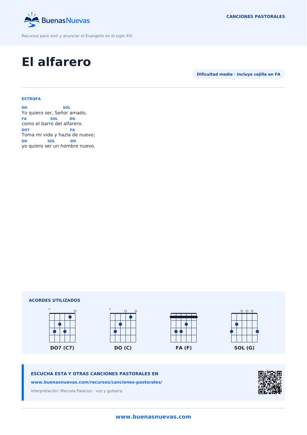 Vista previa del PDF de El alfarero con letra, acordes y diagramas para guitarra.