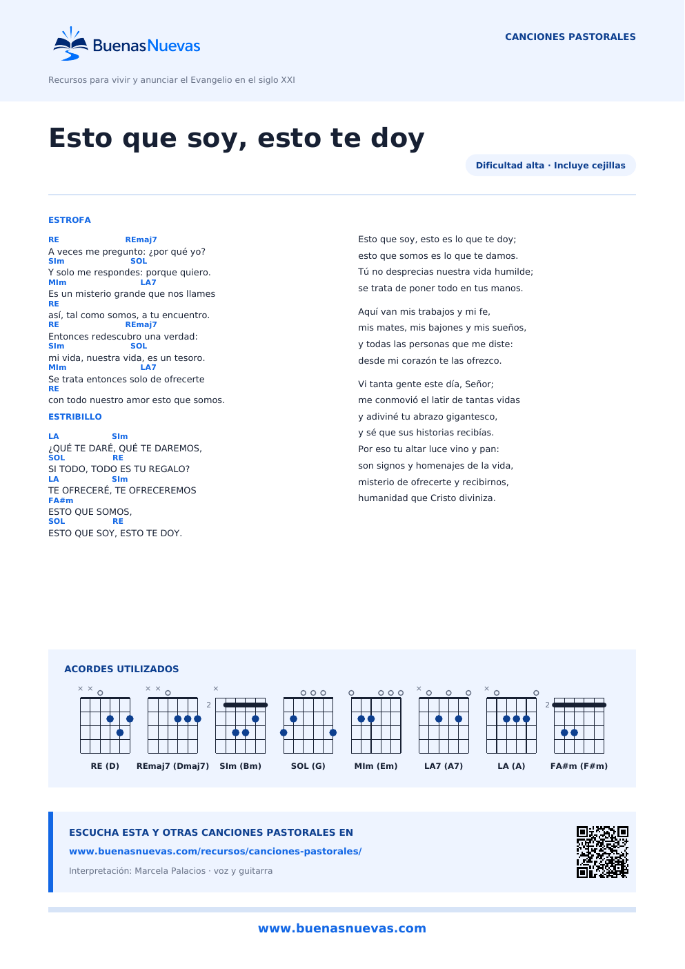 Vista previa del PDF de Esto que soy, esto te doy con letra, acordes y diagramas para guitarra.