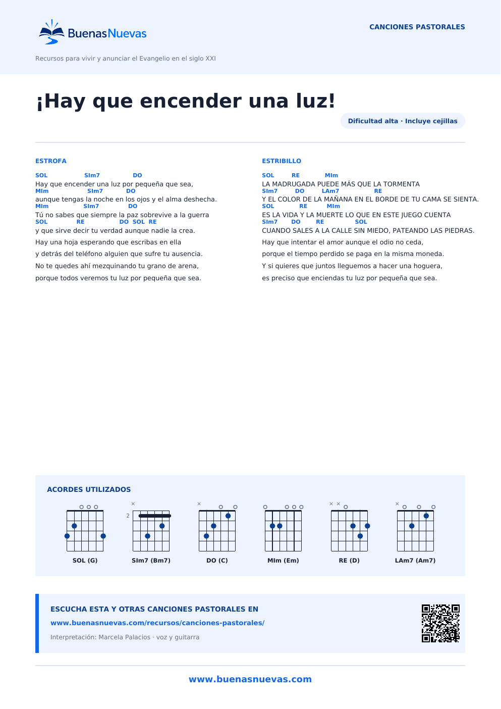 Vista previa del PDF de ¡Hay que encender una luz! con letra, acordes y diagramas para guitarra.