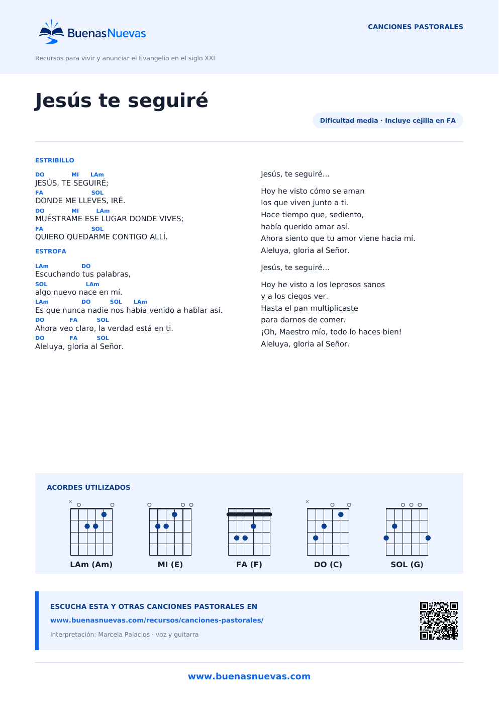 Vista previa del PDF de Jesús te seguiré con letra, acordes y diagramas para guitarra.