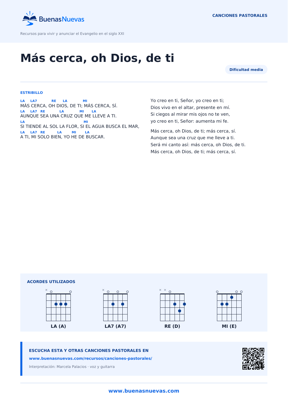 Vista previa del PDF de Más cerca, oh Dios, de ti con letra, acordes y diagramas para guitarra.