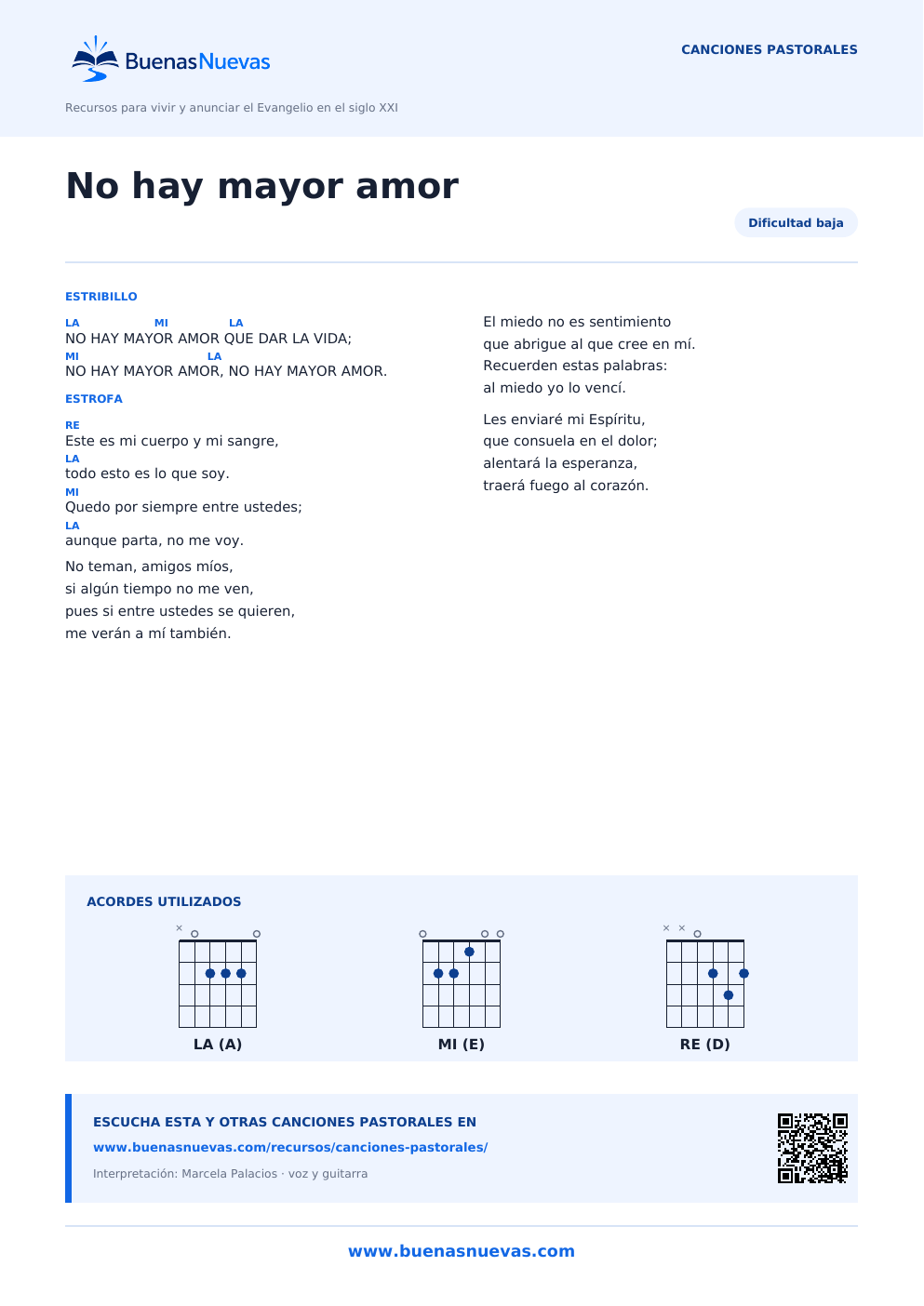 Vista previa del PDF de No hay mayor amor con letra, acordes y diagramas para guitarra.
