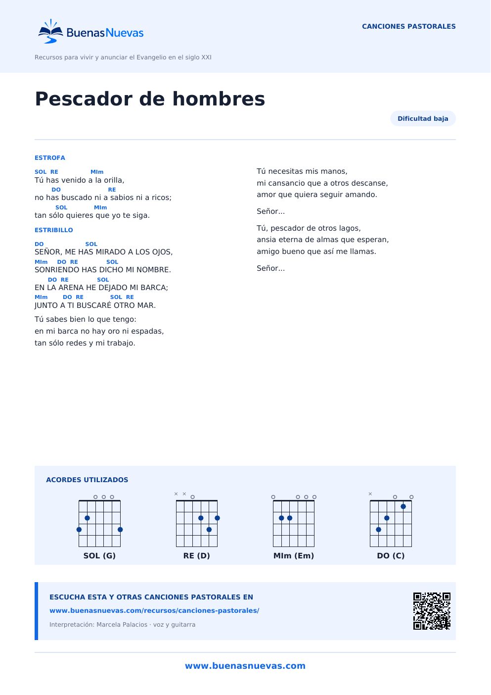 Vista previa del PDF de Pescador de hombres con letra, acordes y diagramas para guitarra.