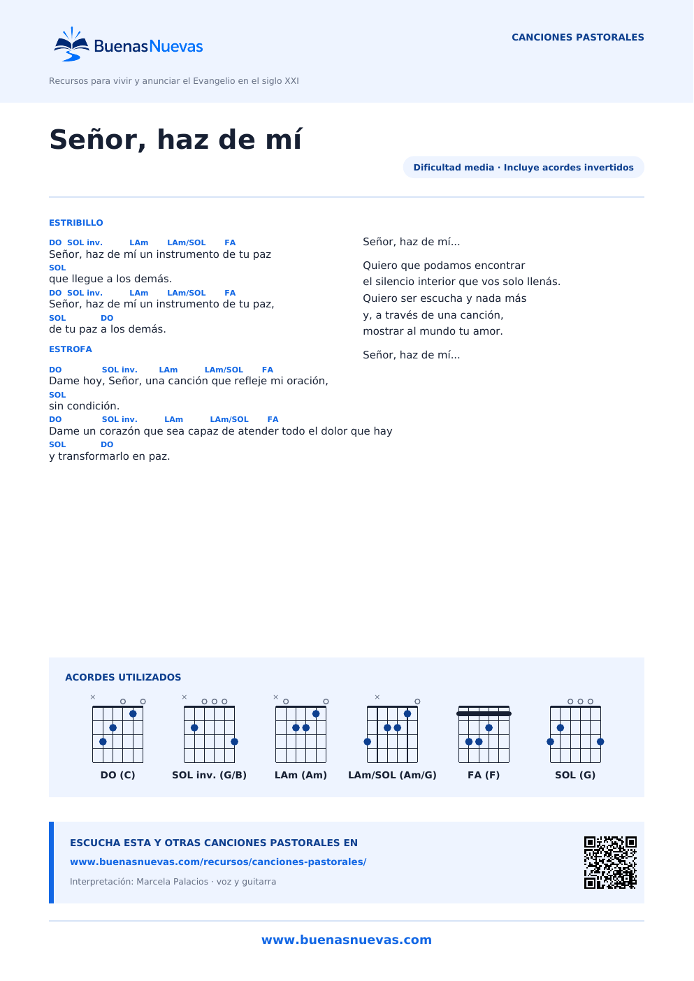 Vista previa del PDF de Señor, haz de mí con letra, acordes y diagramas para guitarra.
