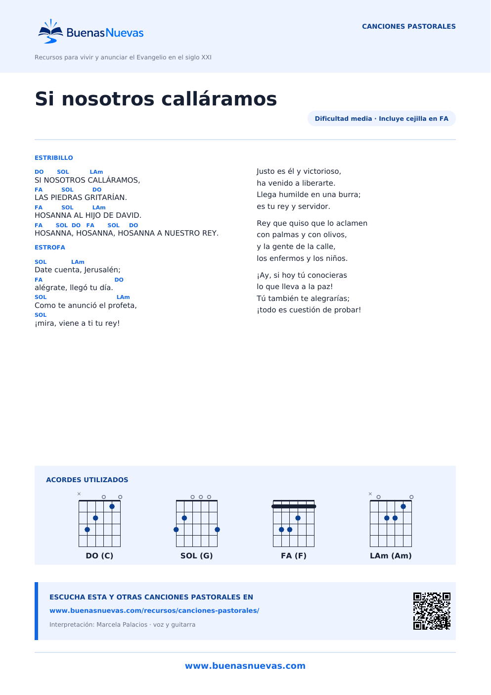 Vista previa del PDF de Si nosotros calláramos con letra, acordes y diagramas para guitarra.