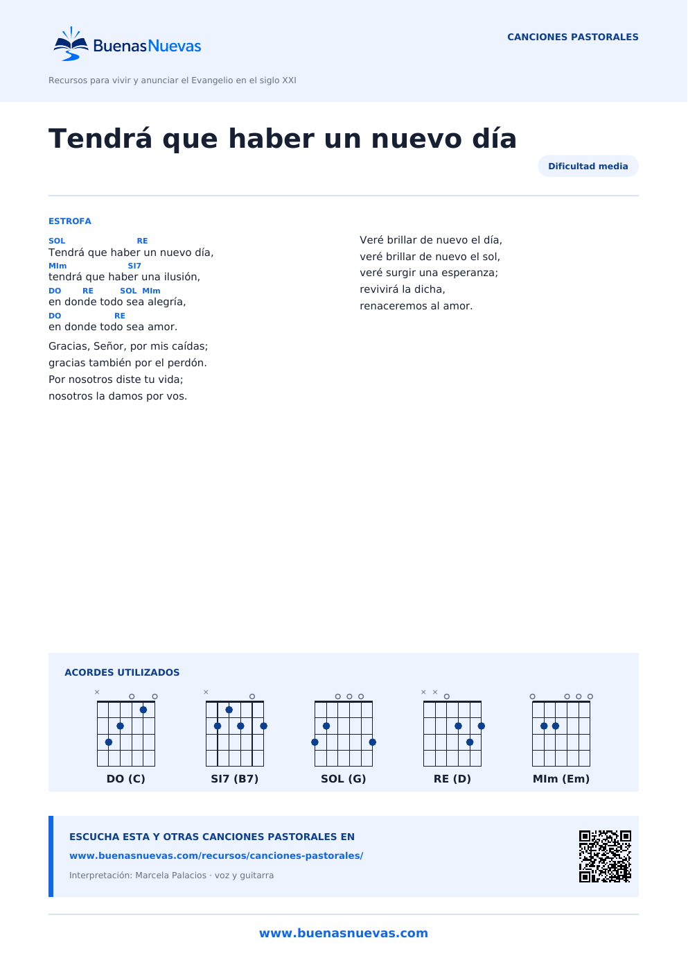 Vista previa del PDF de Tendrá que haber un nuevo día con letra, acordes y diagramas para guitarra.