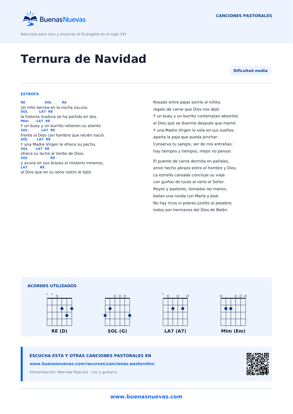 Vista previa del PDF de Ternura de Navidad con letra, acordes y diagramas para guitarra.