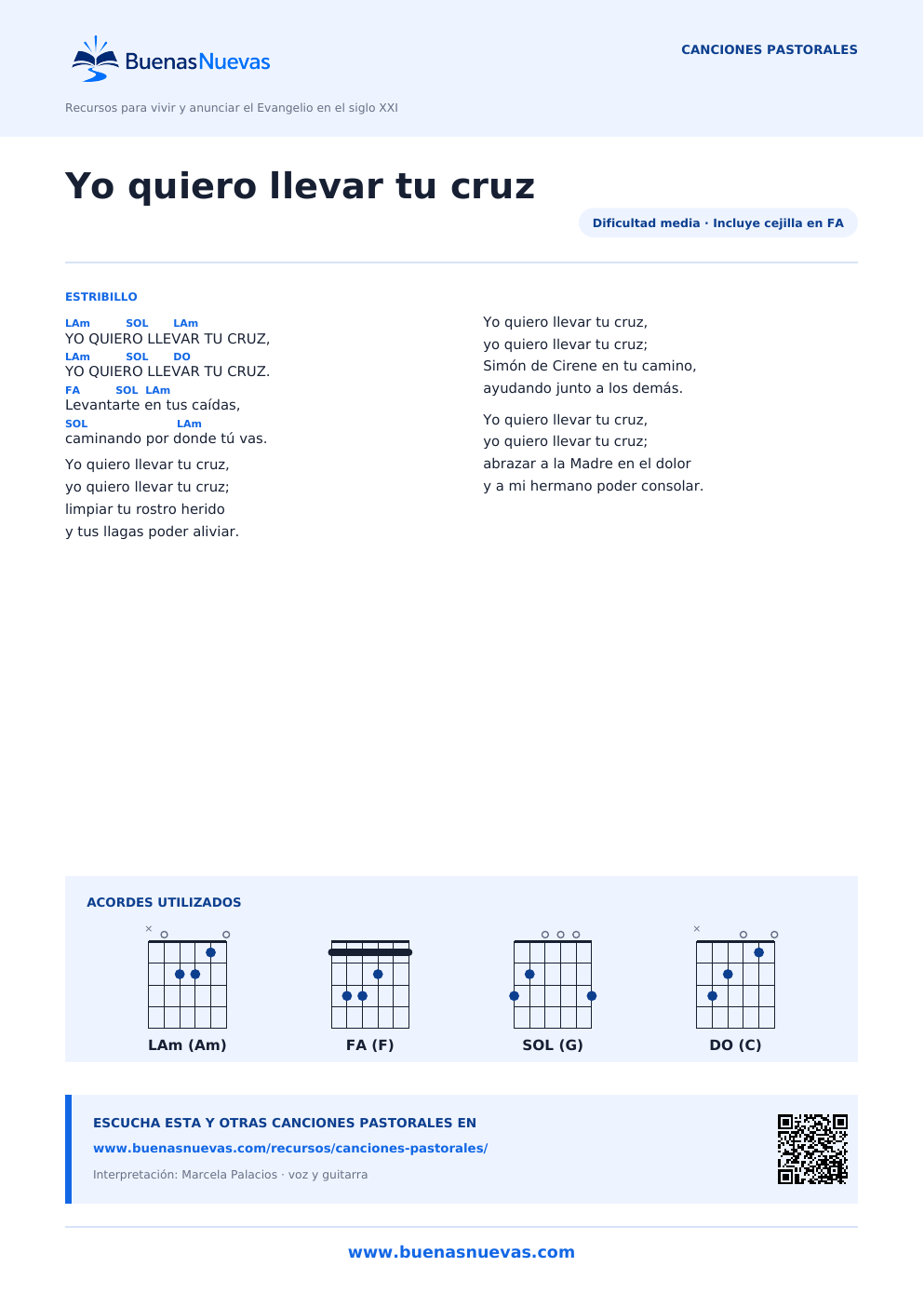 Vista previa del PDF de Yo quiero llevar tu cruz con letra, acordes y diagramas para guitarra.